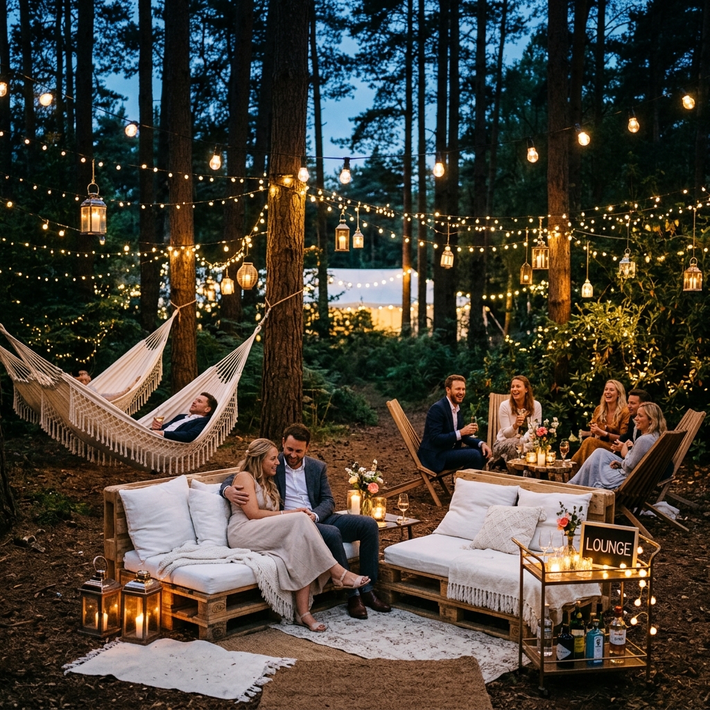 Strefa chillout na trawie z leżakami